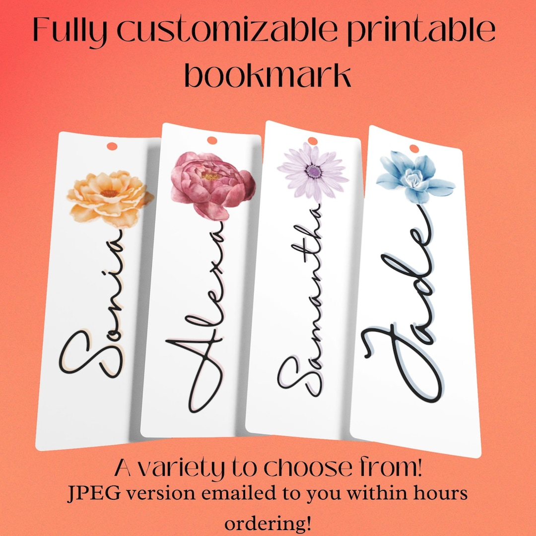 Custom Flower Bookmark Printable. Printable Bookmark Custom Etsy