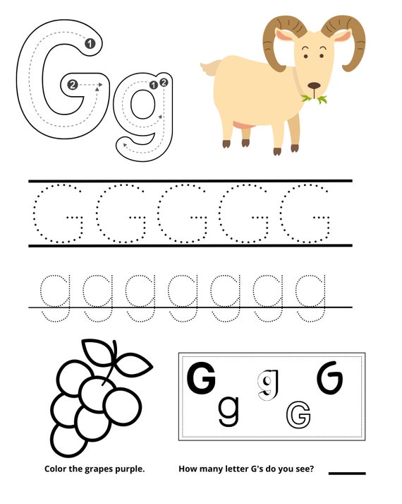 Letter G Worksheet - Etsy