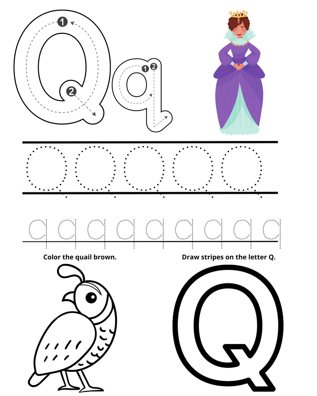 Letter Q Worksheet Etsy