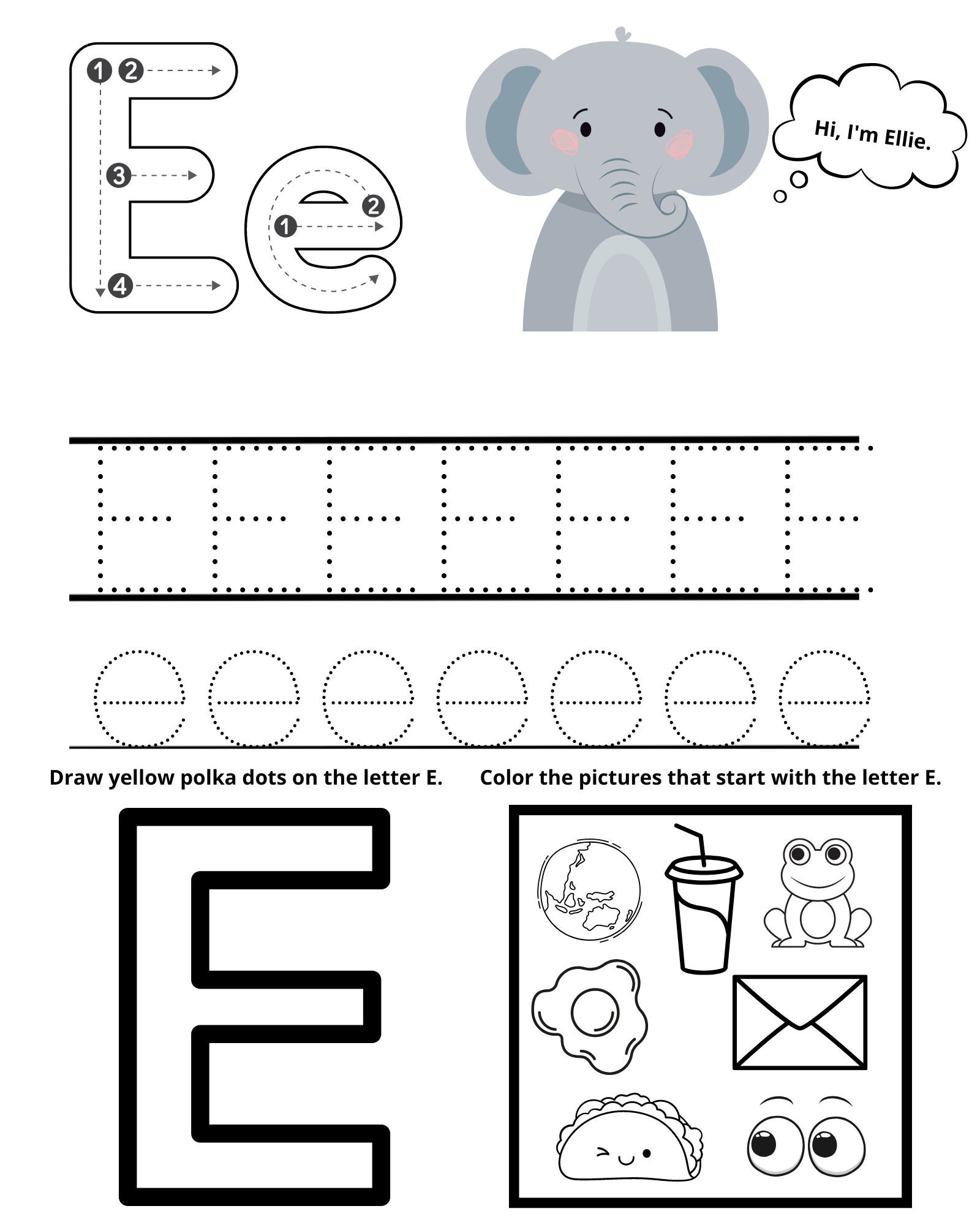 Letter E Worksheet Etsy