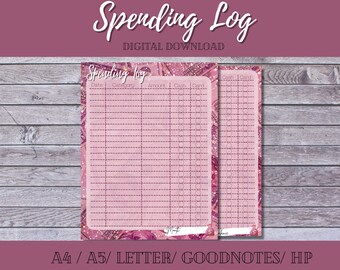 Spending Tracker | Expense Tracker Printable | Digital | Spending Log | Purchase Recorder | Transaction Log | A4, A5, Letter, Goodnotes, HP