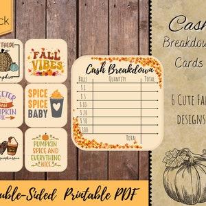 Druckbare Geldauflage, Doppelseitig, 6er Pack, Bankabzugszettel, Bankabzugszettel pdf, Herbst