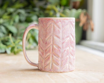 Pink Carved Pottery Mug