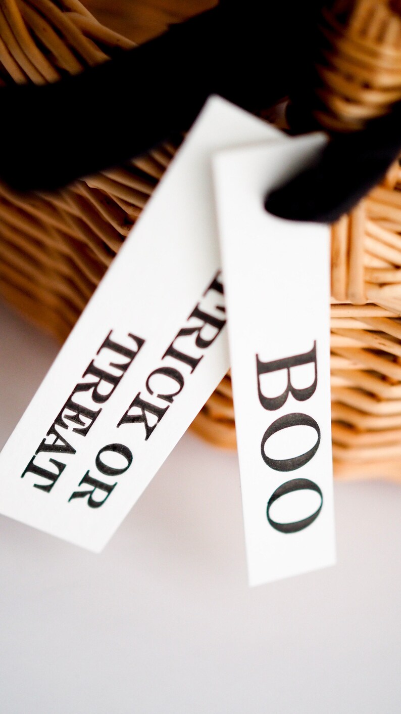 halloween Letterpressed tags vintage style tags customised personalised letter press handmade paper monochrome image 5