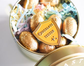 Chocolate tester easter badge - enamel easter basket stuffer filler