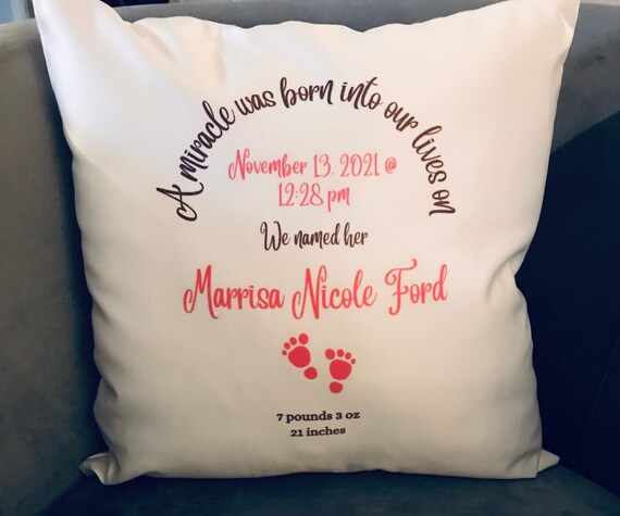 Birth announcement pillow discount