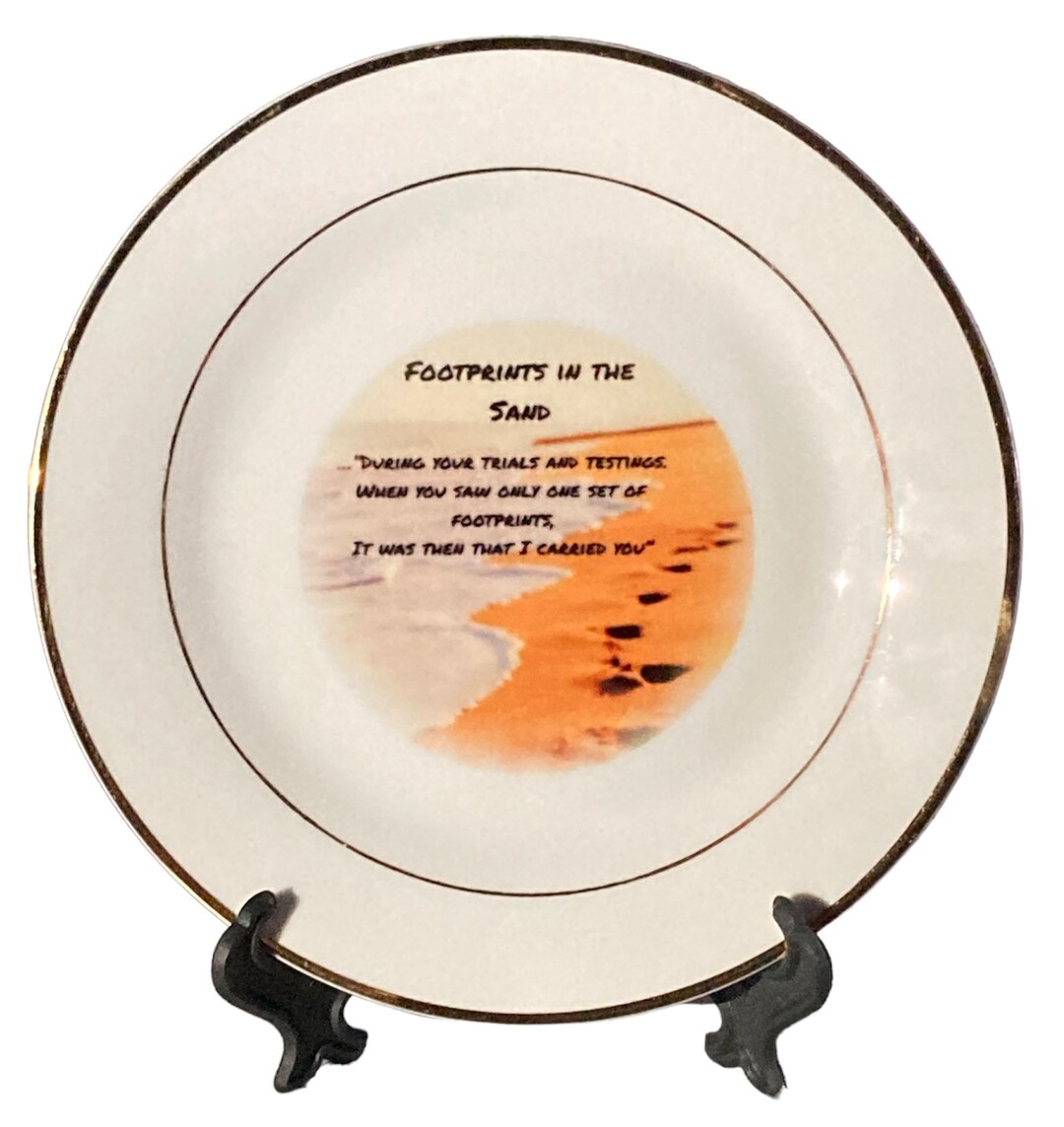 Keepsake Plate Footprints in the Sand Gift Christian Religious Bible