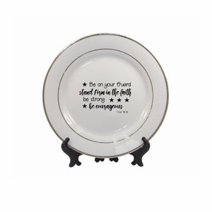 Keepsake Plate Christmas Gift Christian Religious Bible Verses Gold Trim Plate with stand image 5