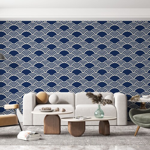 Removable Wallpaper Peel and Stick Great Wave Wallpaper Blue Etsy