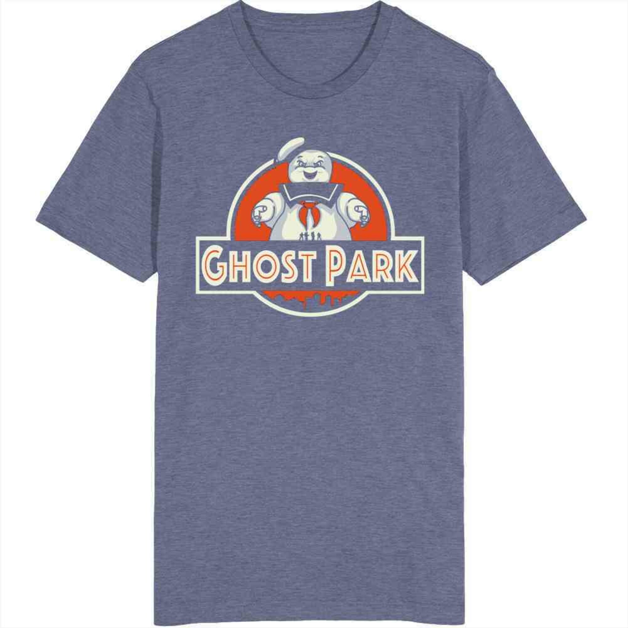 Funny Ghost Park Jurassic Park Logo Mashup Ghost Busters Stay Puft Marshmellow Man T Shirt