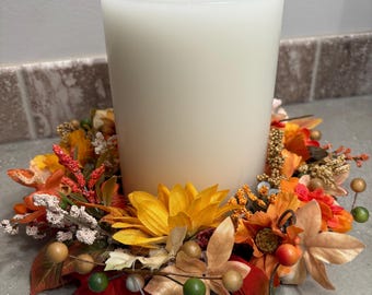 Fall Floral Candle Wreath – Autumn Table Centerpiece, 11 Inch