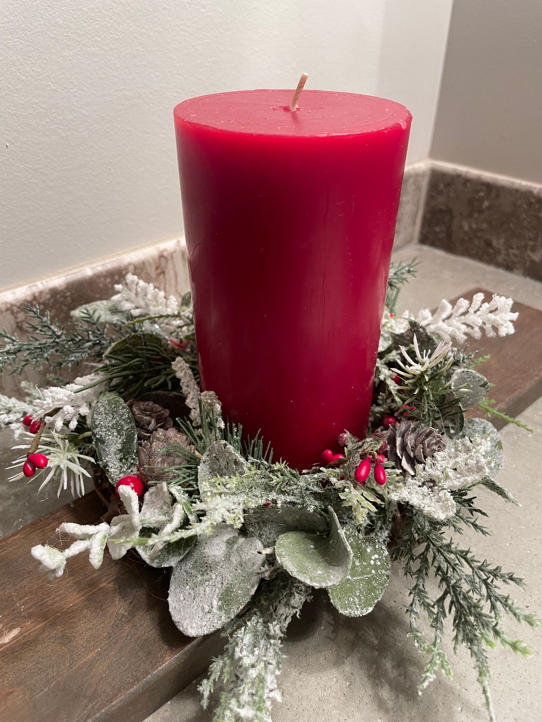 Christmas Candle Ring - Holiday Candle Ring - Small Candle Ring ...