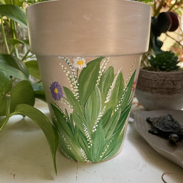 hand painted clay pot - wildflower painted flower pot - hand painted wildflower plant pot - hand painted terracotta pot