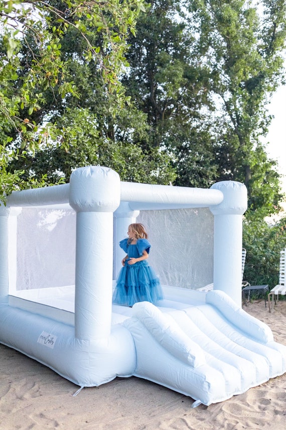 READY TO SHIP Mini Muted Pastel Blue Bounce House Blue Bounce