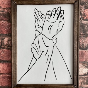 Mani tenute in alto su tela leggera, arte murale incorniciata