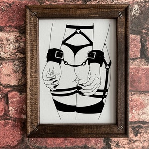 Shibari inspired- Bound beauty in rope and handcuffs- Framed canvas lightweight framed wall art