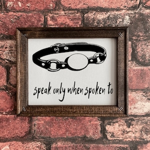 Speak only when spoken to ball gag- Framed canvas lightweight framed wall art
