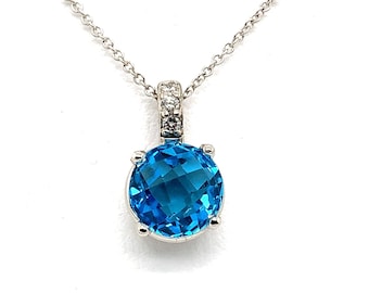Blue Topaz and Diamond Pendant