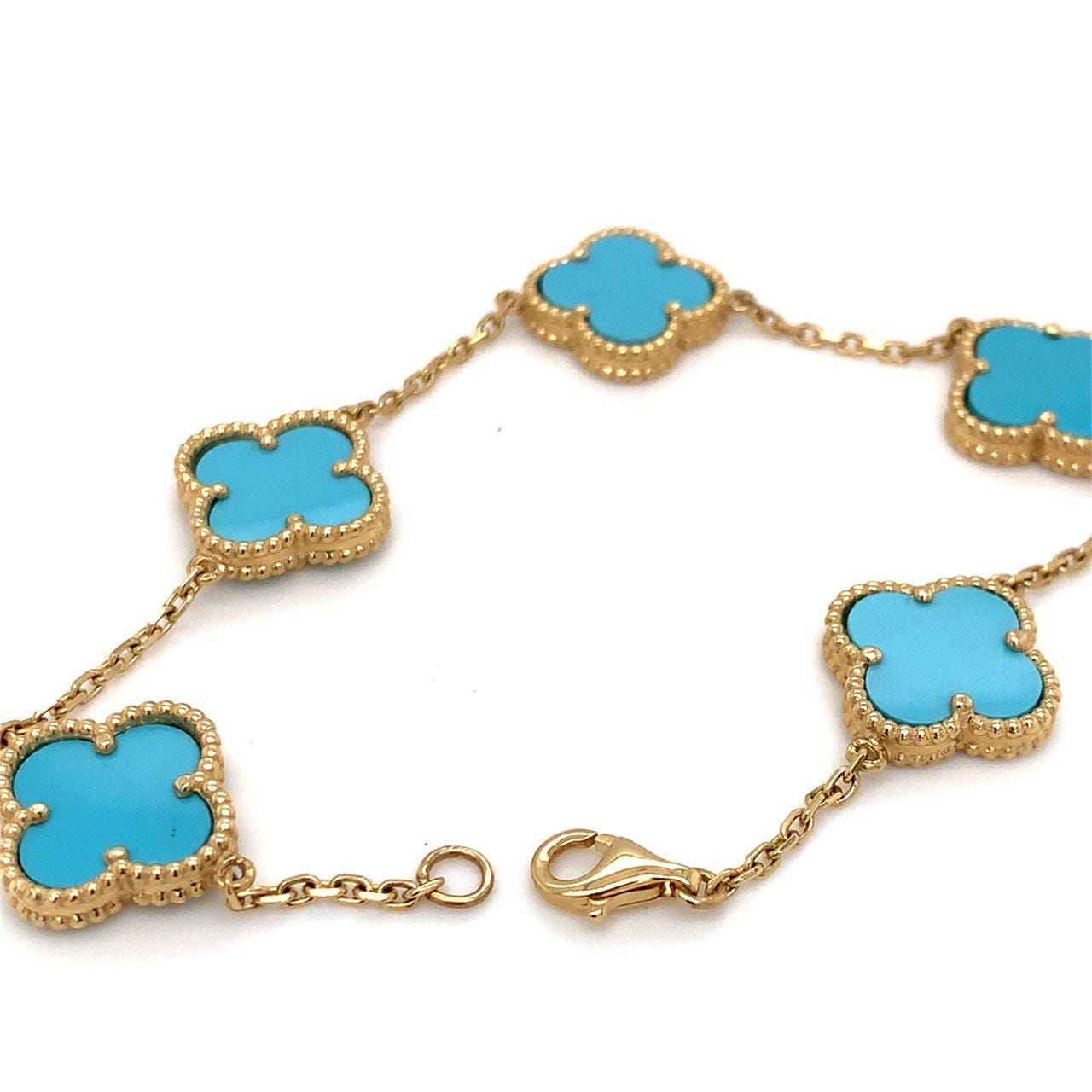 7" 14k Turquoise Clover Bracelet