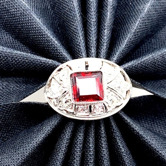 Art Deco Platinum and Garnet Ring - image 1