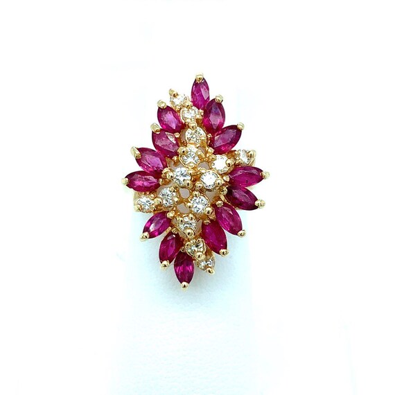 Diamond and Ruby Cocktail Ring - image 1