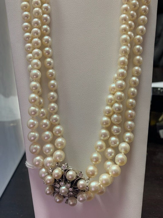 Art Deco Style Diamond and Pearl Necklace - image 1