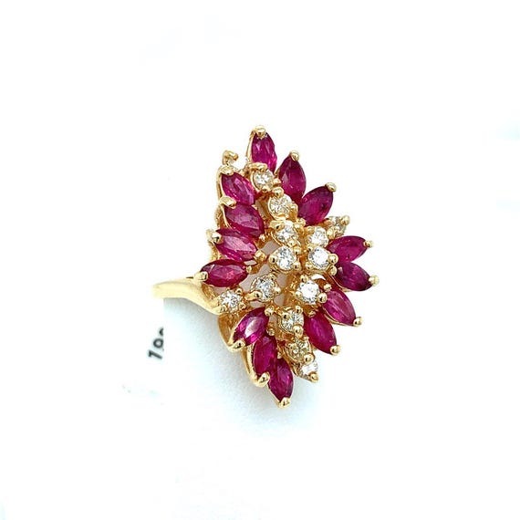 Diamond and Ruby Cocktail Ring - image 2