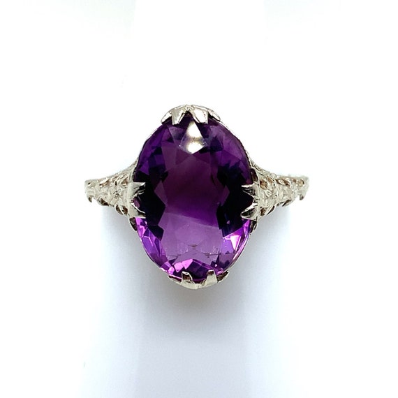 Art Deco Amethyst and White Gold Ring - image 1