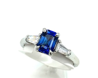 Platinum Sapphire and Diamond Ring