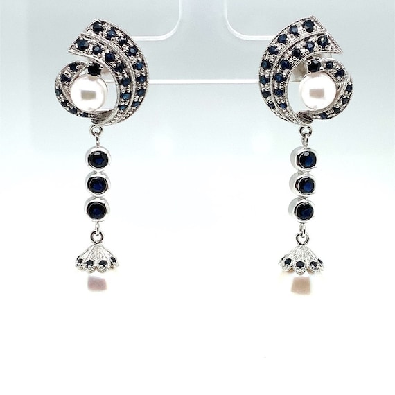 Pearl and Sapphire Earrings - image 1