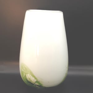 Art Glass Vase Hand Blown White with Green Large Vase