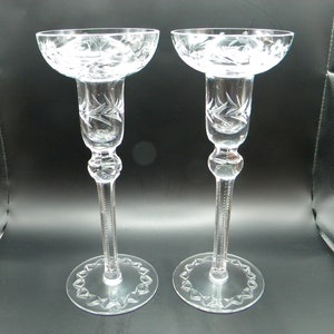 Vintage Matched Pair of Lead Crystal Hand Cut Candlesticks by Rogaska Gallia of Slovenia