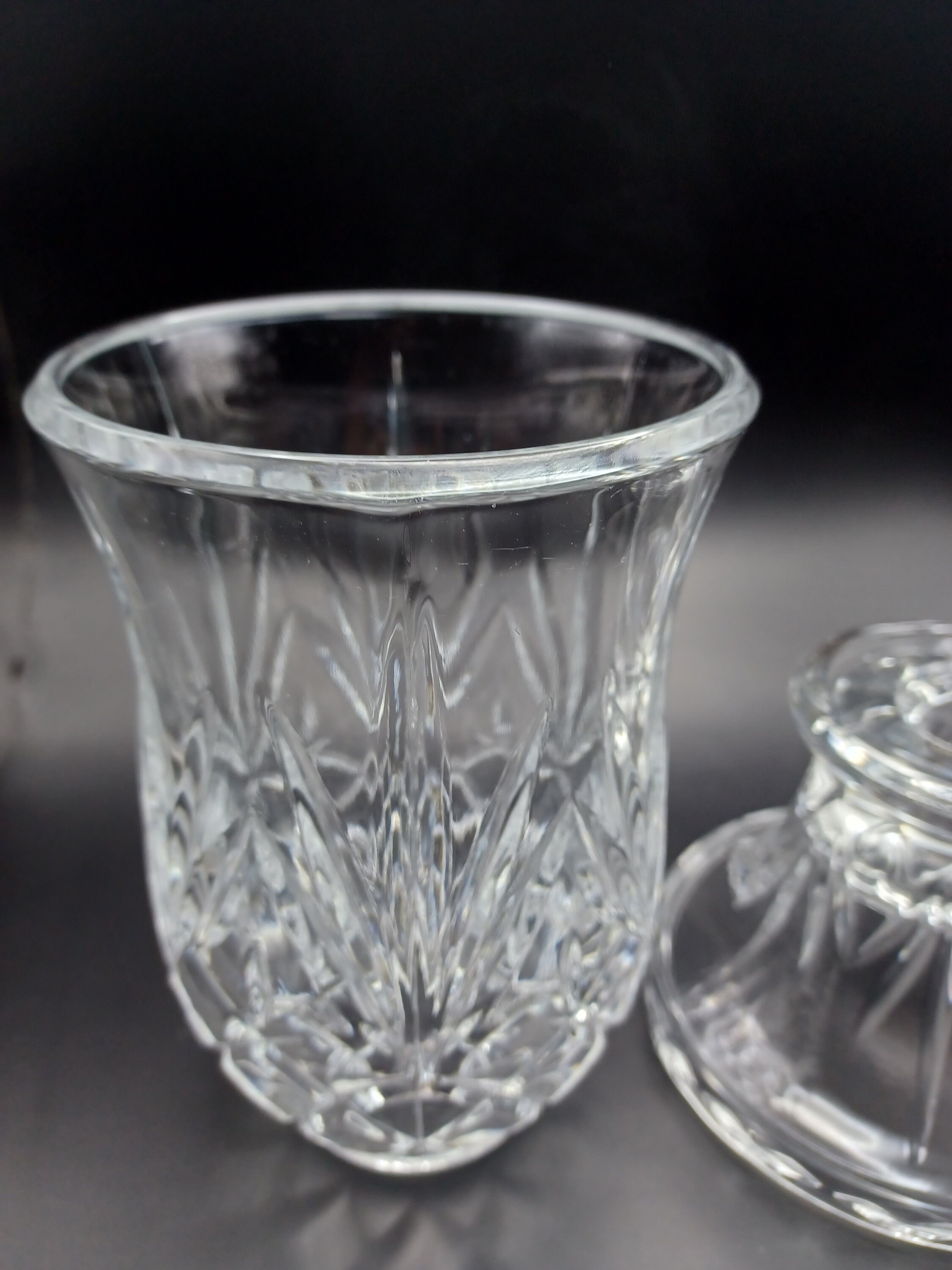 24 Lead Cut Crystal Hurricane Lamp Candle Holder 2 Pieces Partylite