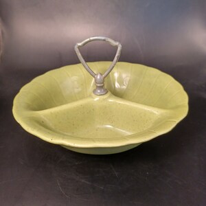 Vintage MCM Van Nuys California Lane Lime Green Divided 3 Section Handled Dish Midcentury Modern 1960