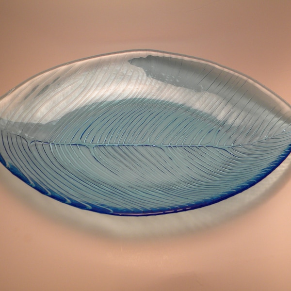 Vintage Pentik Lehti Blue Glass Leaf Bowl Finnish Design