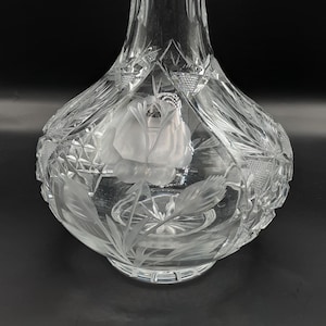 Vintage Cut and Etched Crystal Decanter Floral and a Double Pineapple Unmatched Crystal Stopper