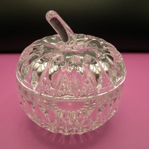 Vintage 1980's Gorham Full Lead Crystal Apple Shaped Covered Candy Dish