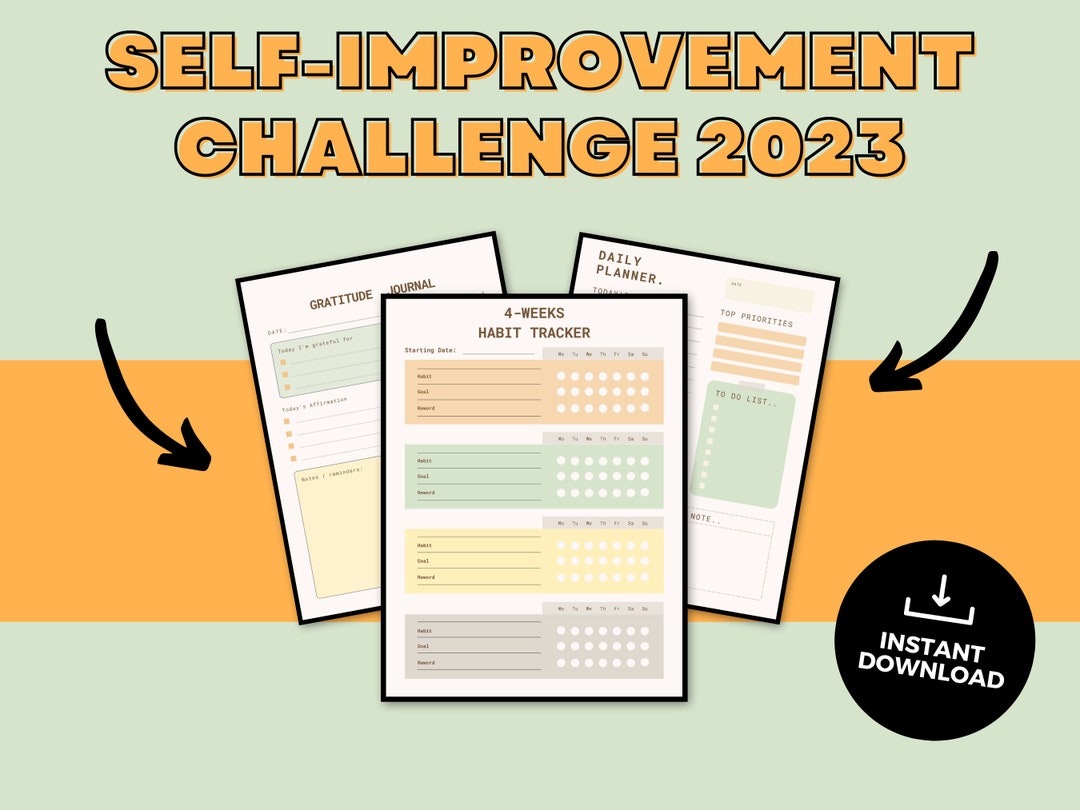 Self-improvement Challenges, Printable Habit Tracker, Daily Planner ...