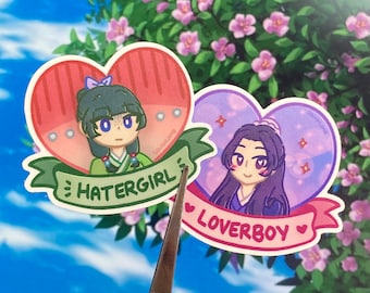 Hatergirl & Loverboy - waterproof vinyl stickers - poison cat x sparkly prince