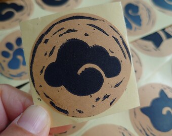 Linocut Kraft Paper Stickers, 50mm, Journal Embellishments