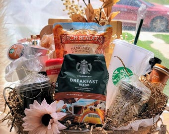 Cesta de Presente de Café para Ela, Conjunto para Café da Manhã, Presente para Amantes da Starbucks, Pacote de Aniversário, Presente de Agradecimento, Presente Aconchegante de Café