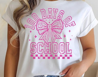 100 dagen school, png, shirtontwerp met strik, meisjesfeest (directe download)