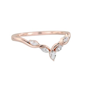 Moissanite Curved Wedding Band Rose White Gold Matching Ring Diamond Bridal Ring Moissanite Marquise Ring Engagement Ring Anniversary Ring