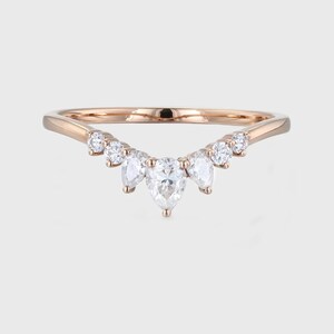 Moissanite Curved Wedding Band Rose White Gold Matching Ring Diamond Bridal Ring Moissanite Marquise Ring Engagement Ring Anniversary Ring