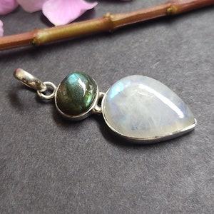 Natural Rainbow Moonstone Pendant, Blue Fire Moonstone Pendant, Handmade Silver Pendant, 925 Sterling Silver Pear Pendant, Birthday Gift