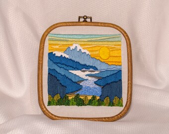 Mountain river | Embroidered picture | Mountain embroidery | Wall decor