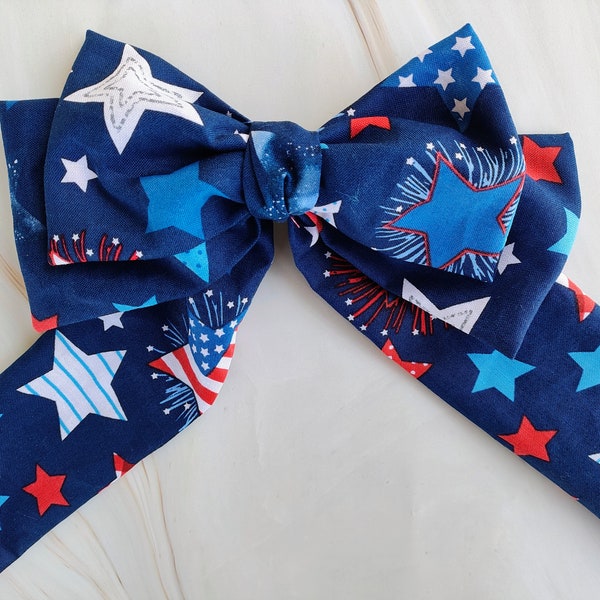 Double bow with long tails, blue double bow, long tails bow, cute hair bow with long tails, women's hair bow, hair accessory with clip