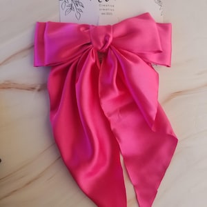 Double hot pink Silk long bow, silk hair bow, pink hair bow, soft bow, hair bow, long hair bow, fairy tale hair bow, princess pink bow