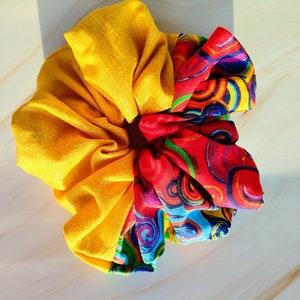 Yellow jumbo scrunchie, hair elastic, hair tie, yellow scrunchie, ponytail holder, women&#39;s hair tie, girls hair tie, purple