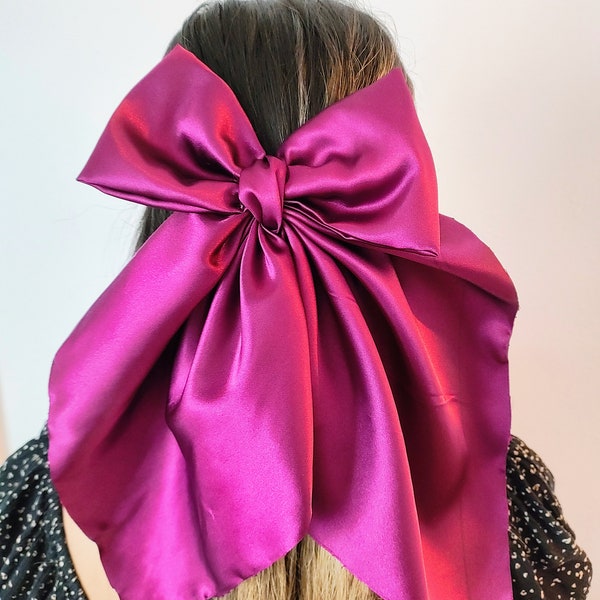 Silk long bow, silk hair bow, burgundy hair bow, soft bow, hair bow, long hair bow, hair scarf,